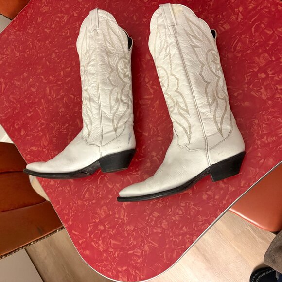 Tony Lama White Cowboy Boots Size 10M Vintage - Picture 4 of 12